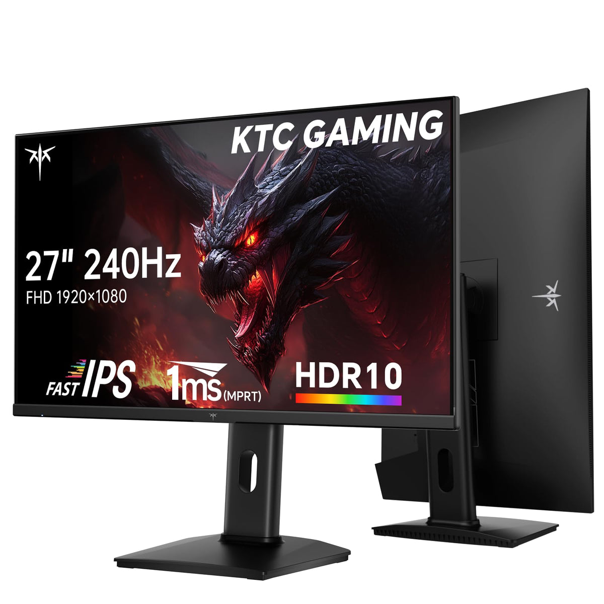 KTC 27-inch gaming monitor front view highlighting 240Hz smooth gameplay benefits
