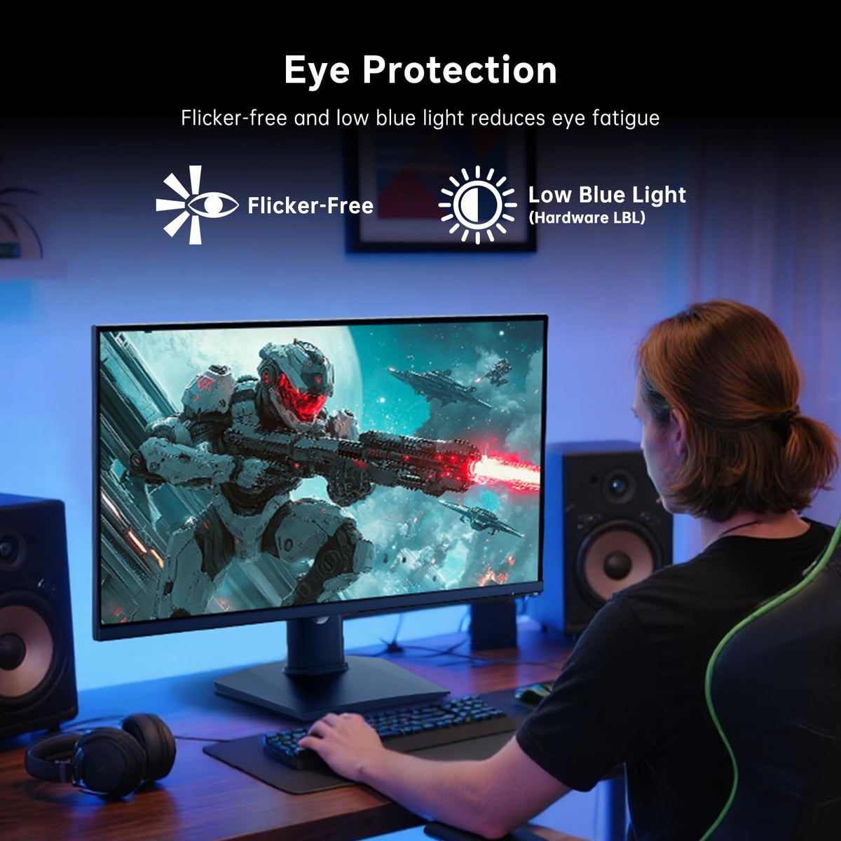 KTC 27-inch gaming monitor ergonomic stand with height tilt pivot adjustments