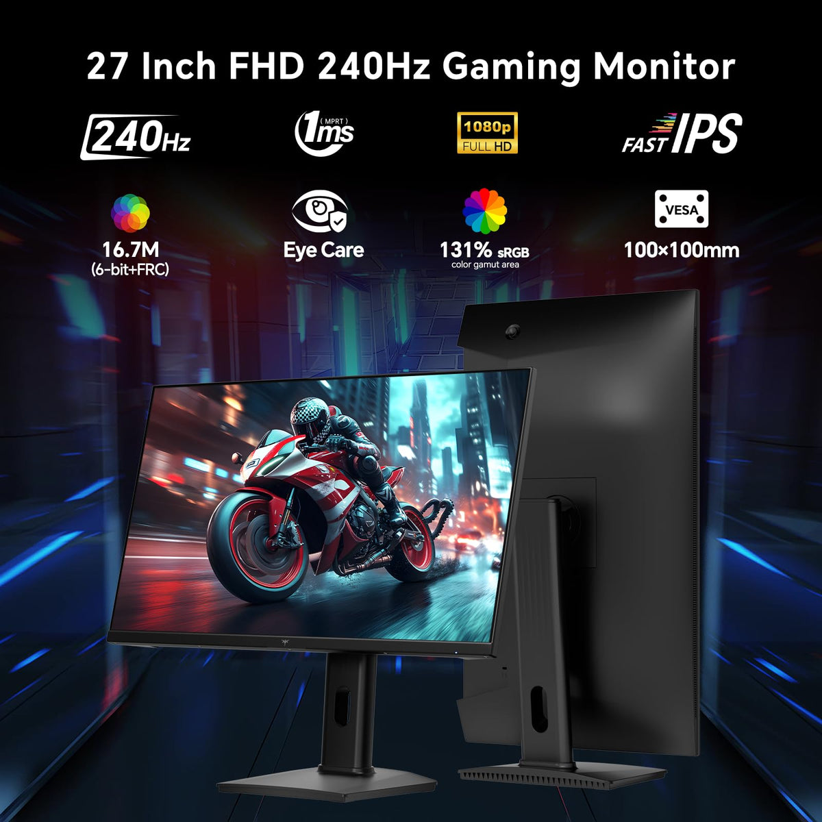 KTC 27-inch gaming monitor reduced eye strain with adaptive sync and flicker-free tech