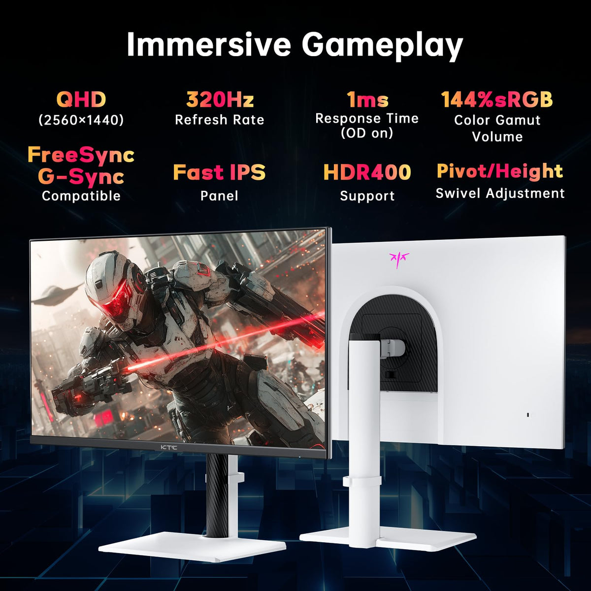 KTC monitor with Fast IPS and 144% sRGB for vibrant colors.