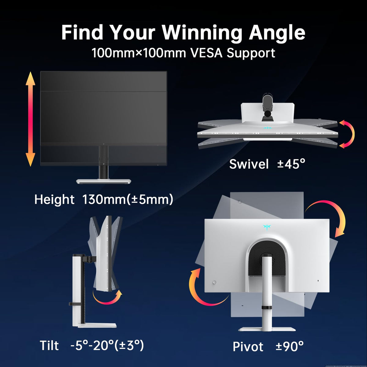 KTC VESA mounting enables versatile wall or arm installation.