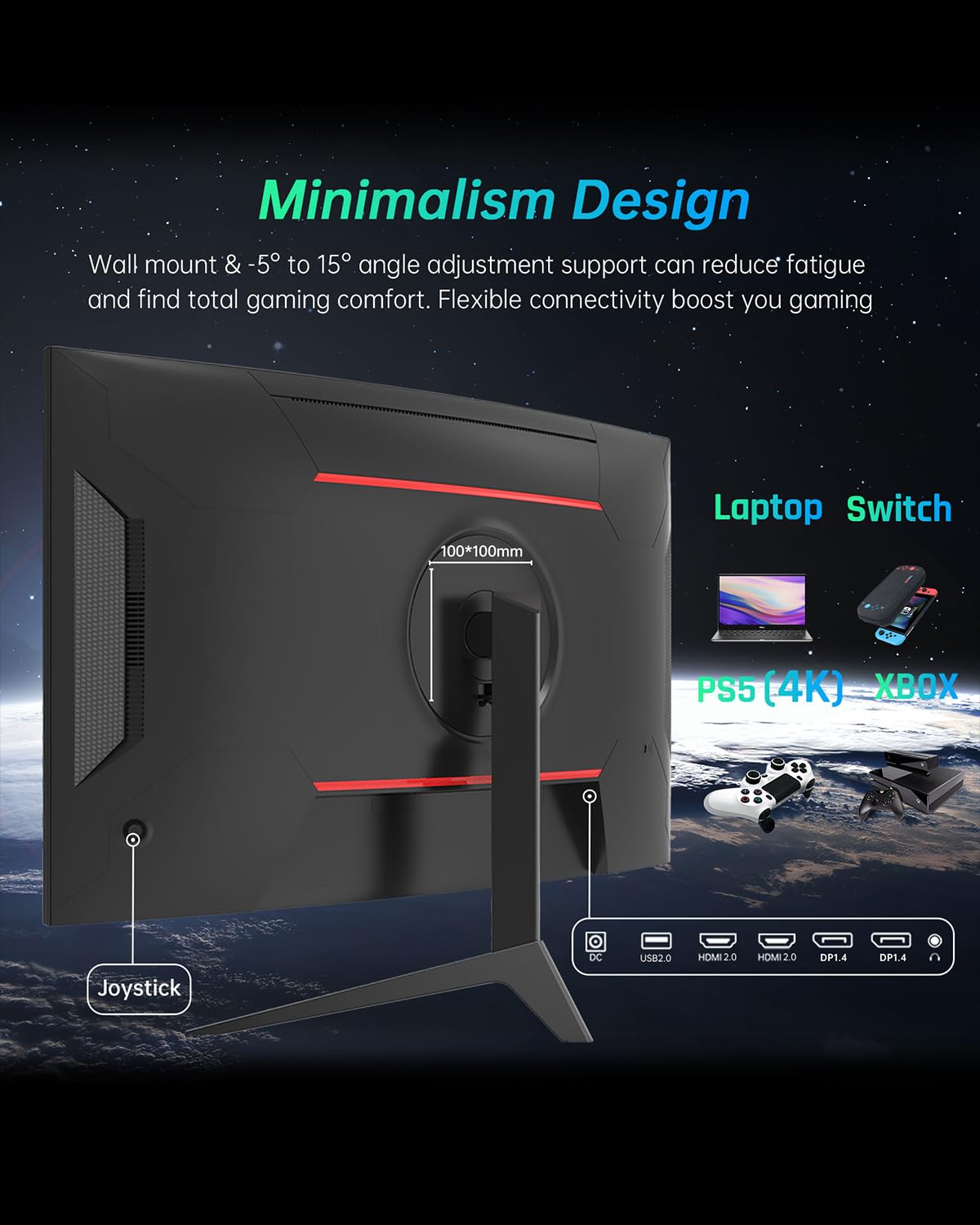 KTC 32-inch curved monitor mounted on VESA stand for flexible setup