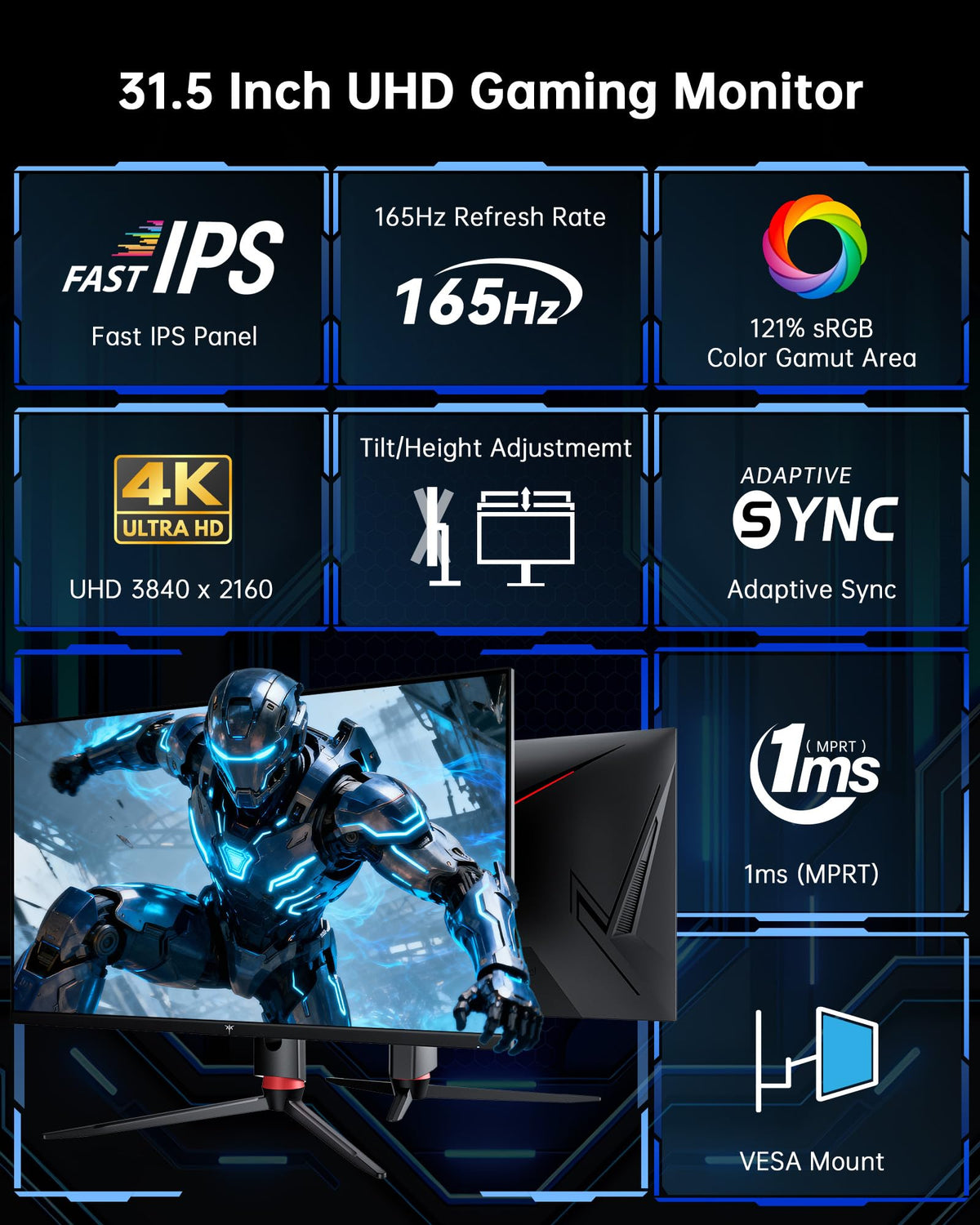 KTC 32in 4K gaming monitor delivers a smooth 165Hz refresh for fast-paced action.
