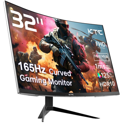 KTC 32-inch curved monitor front view shows 1500R immersion for gaming
