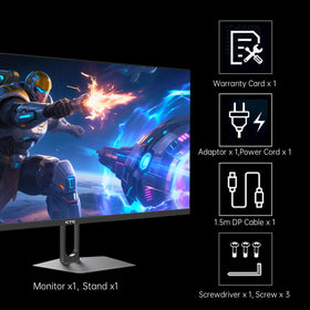 KTC desk-side view of the monitor with clean cable management and ports access