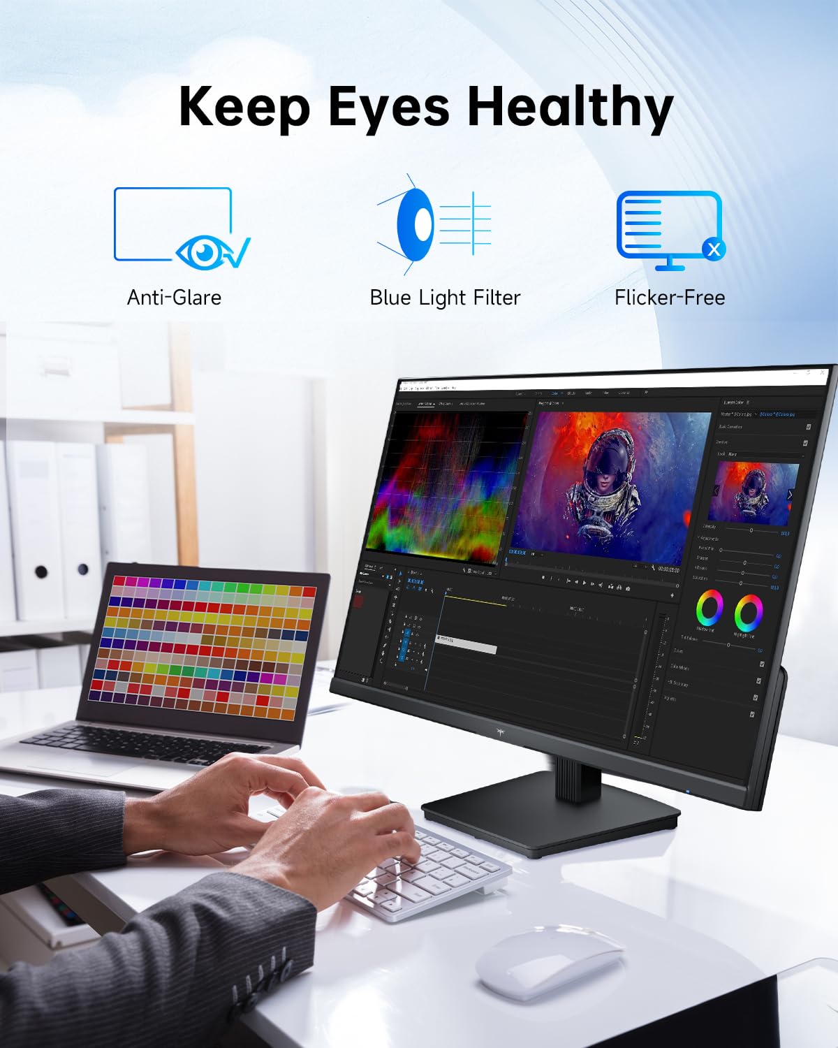 KTC eye-friendly display reducing blue light for longer sessions.