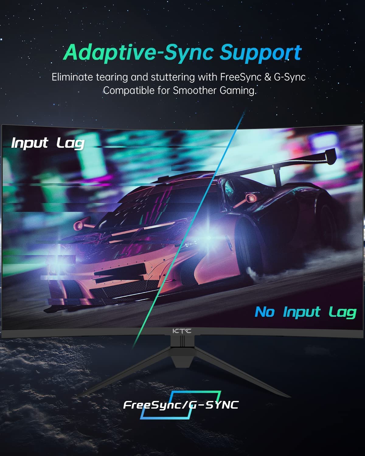 KTC FreeSync/G-Sync compatibility reduces tearing during play.