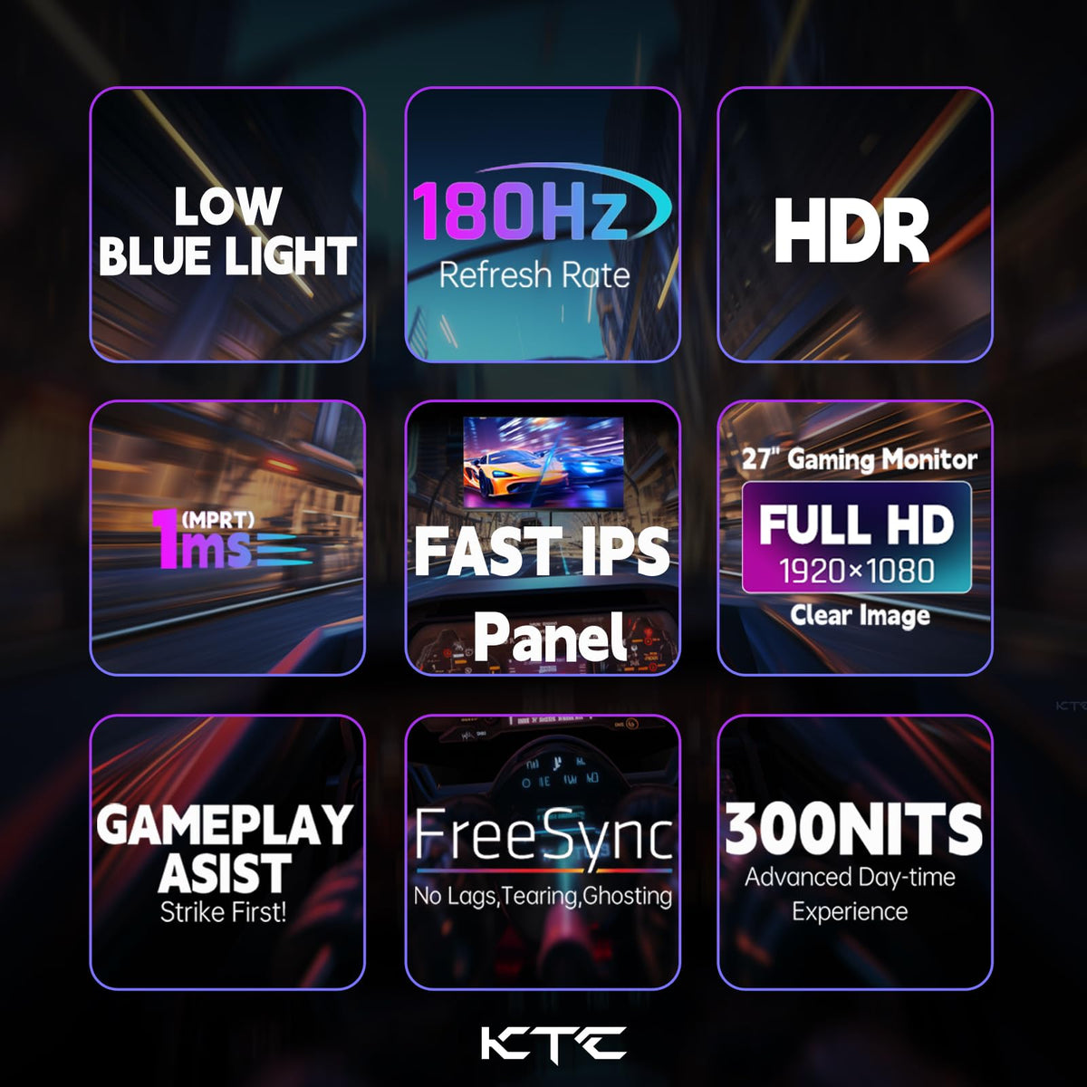 KTC Gaming Monitor 27-inch HDMI 2.0 and DP 1.4 connectivity