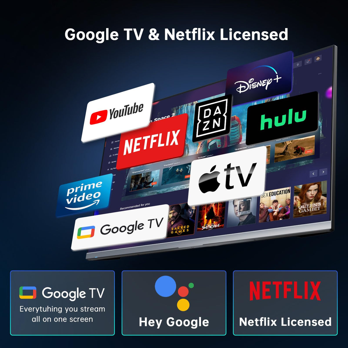 KTC Google TV Netflix Licensed hub for easy streaming and voice search.