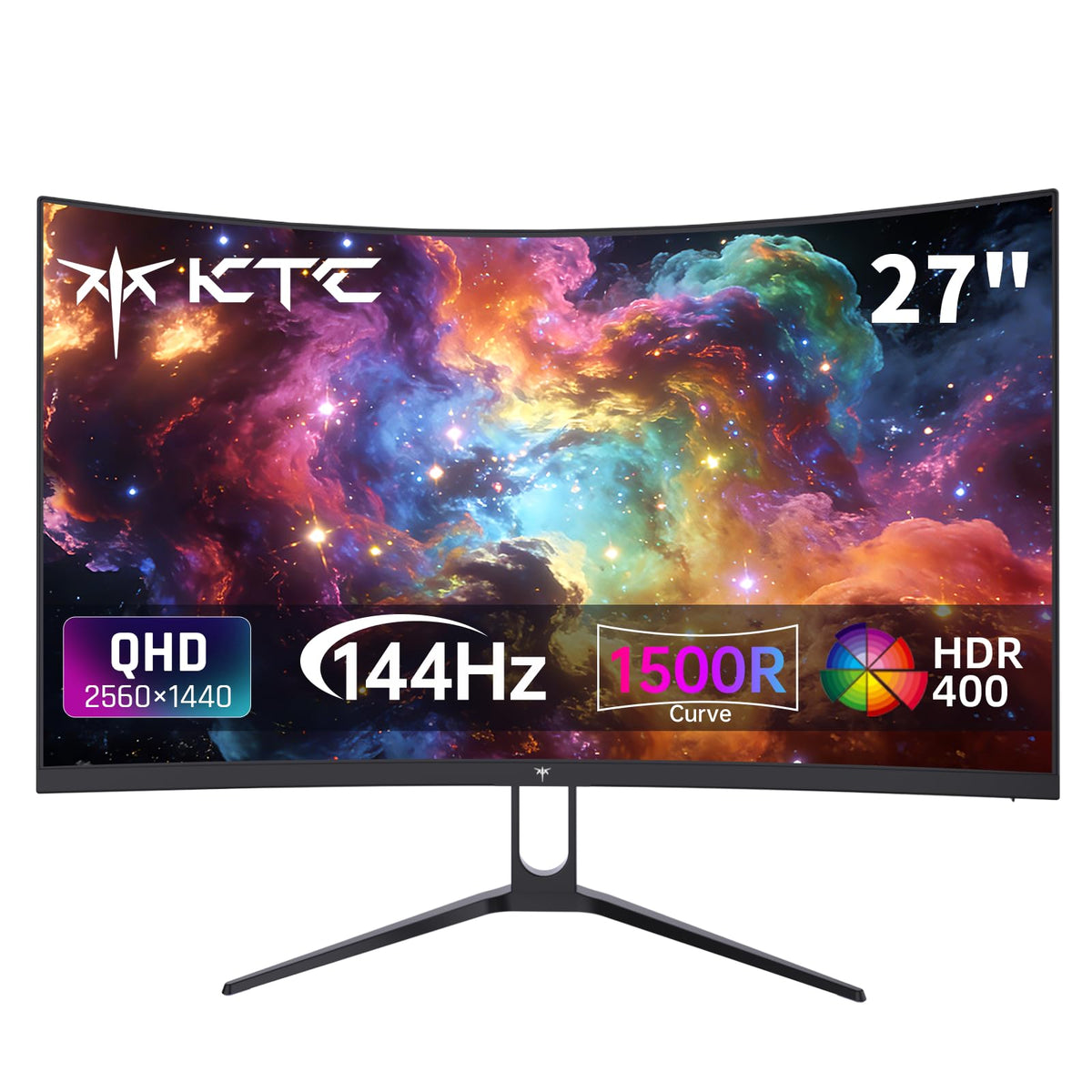 KTC H27S5C front view showing immersive 1500R curved display for focused gaming and work.
