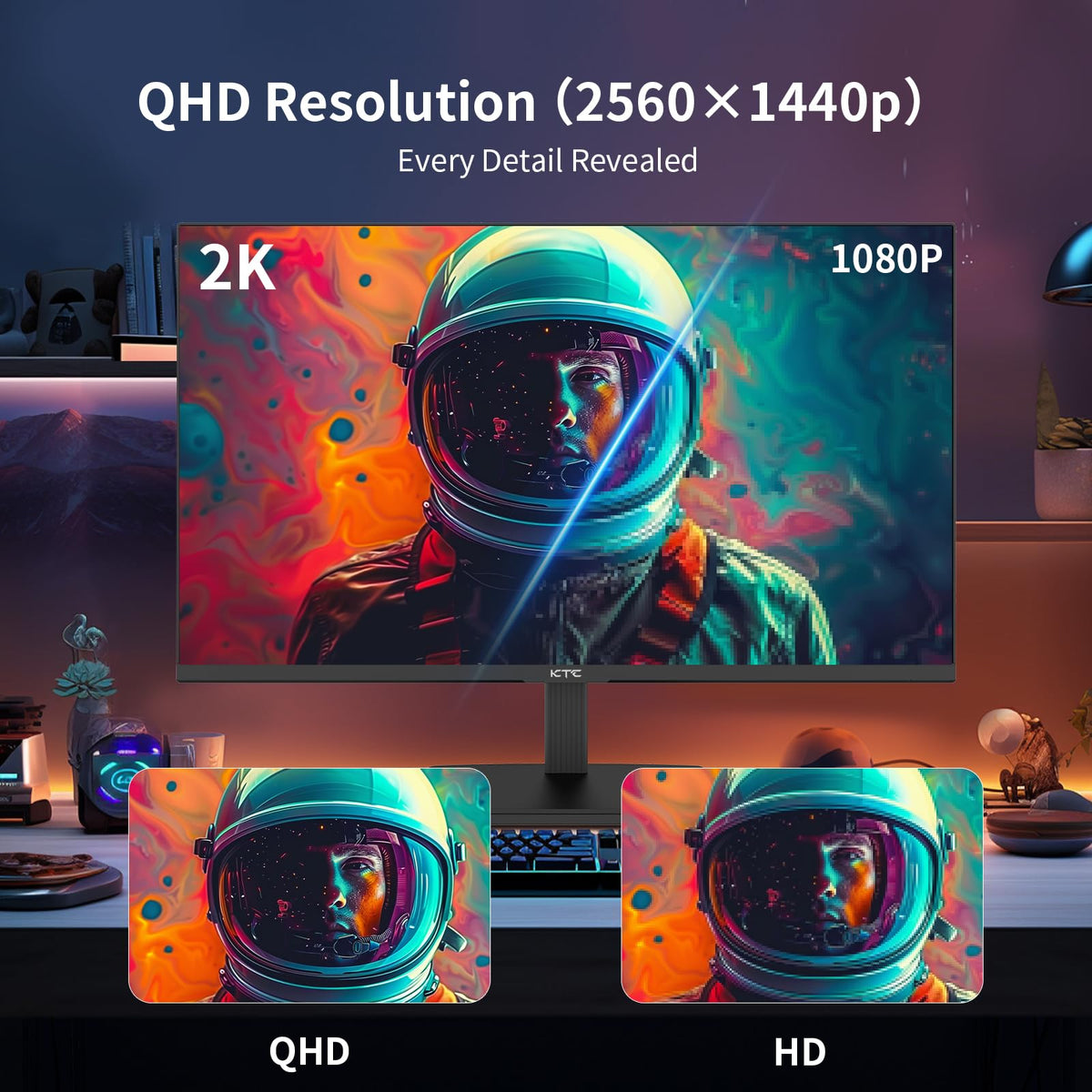 KTC IPS panel provides broad 178° color accuracy for consistent images.