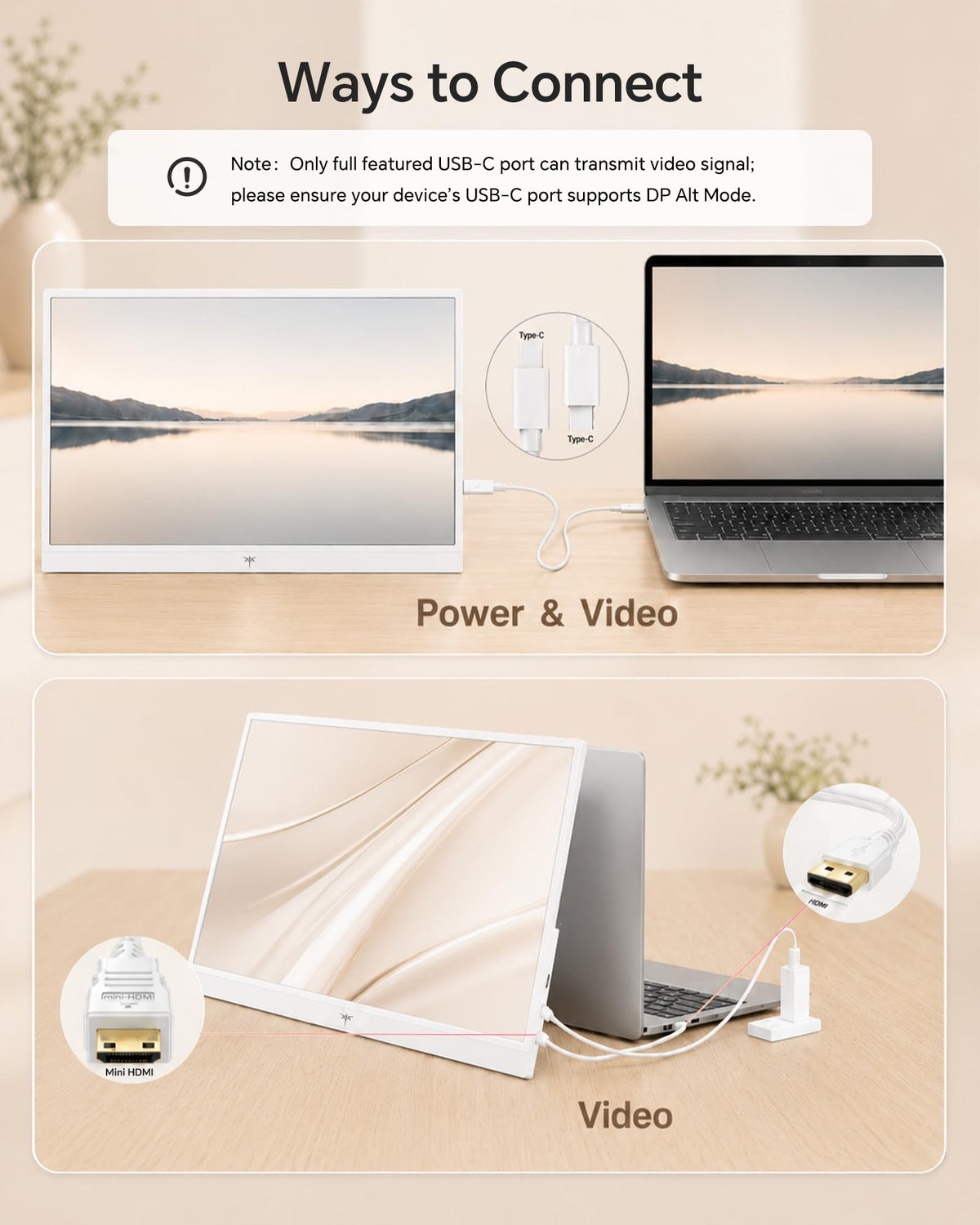 KTC portable monitor built-in speakers provide on-the-go audio