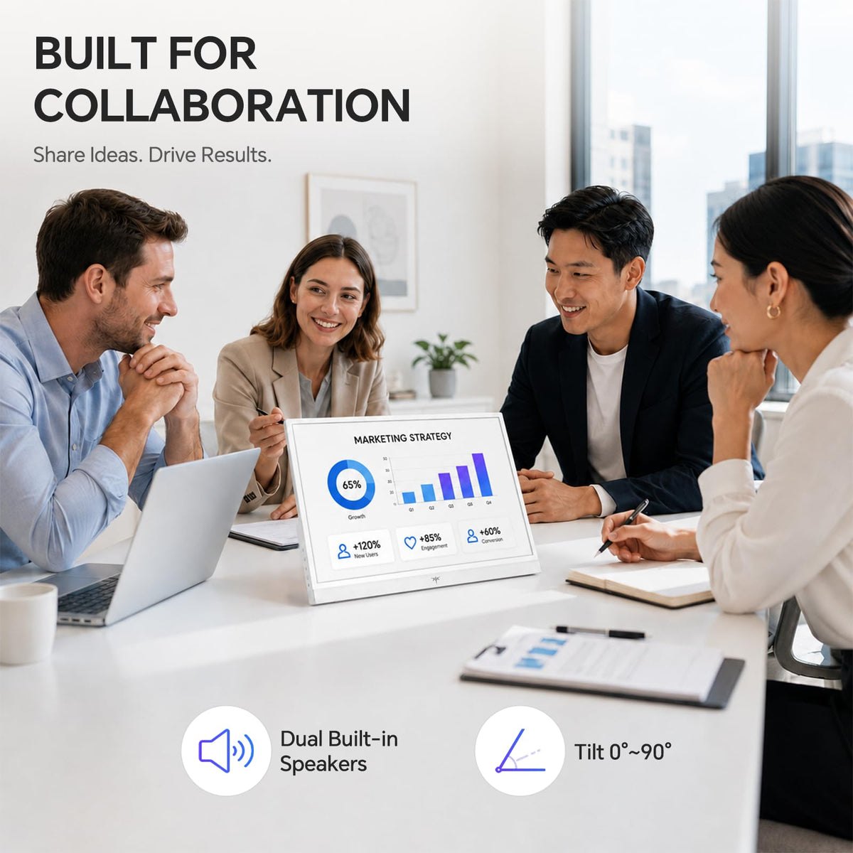 KTC portable monitor built-in speakers support quick two-screen collaboration anywhere.