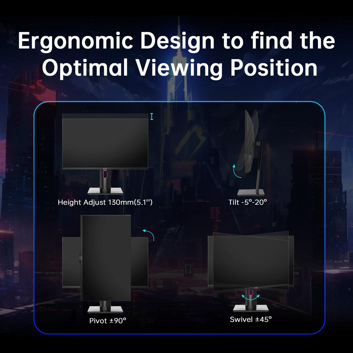 KTC monitor ports HDMI 2.1 and DP 1.4 for versatile connections.