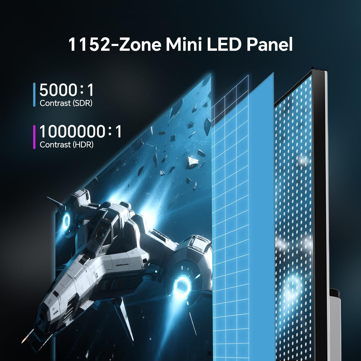 KTC QHD Mini-LED monitor HDR1400 enhances detail across bright and shadowed scenes.