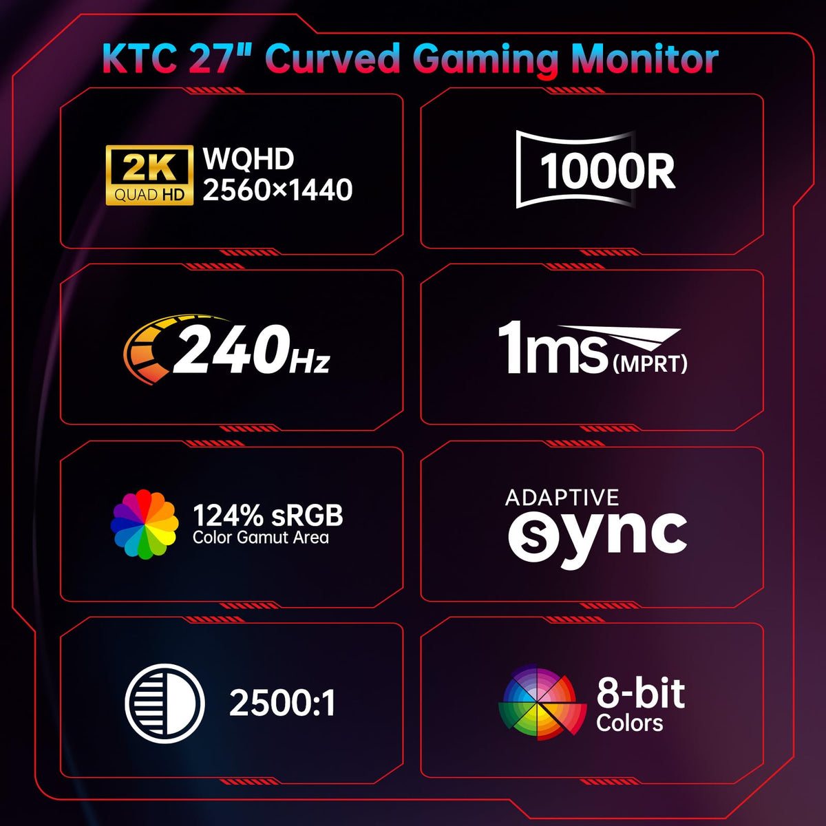 KTC easy tilt stand supports comfortable viewing angles.