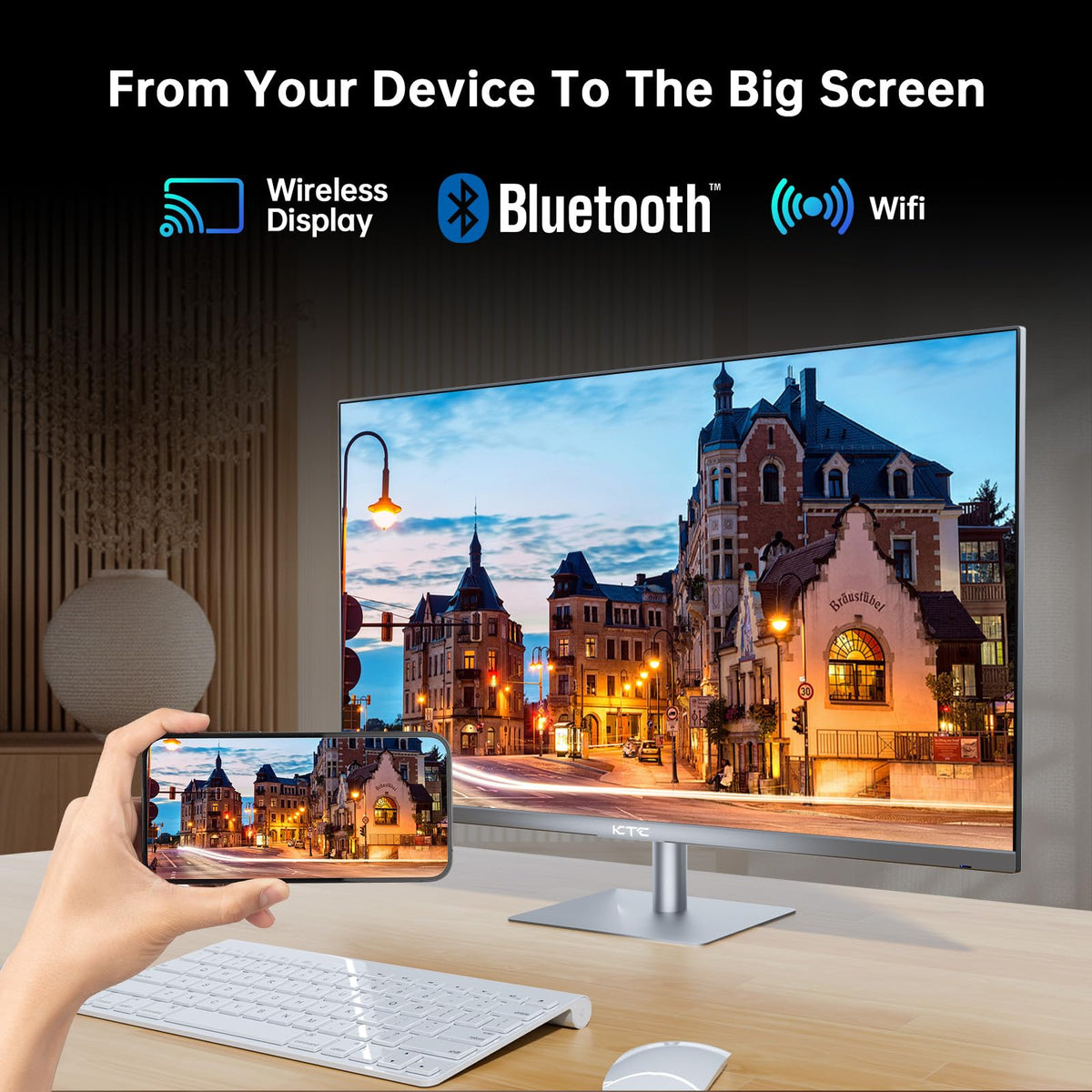 KTC VESA-compatible design fits flexible mounting in home or office spaces.