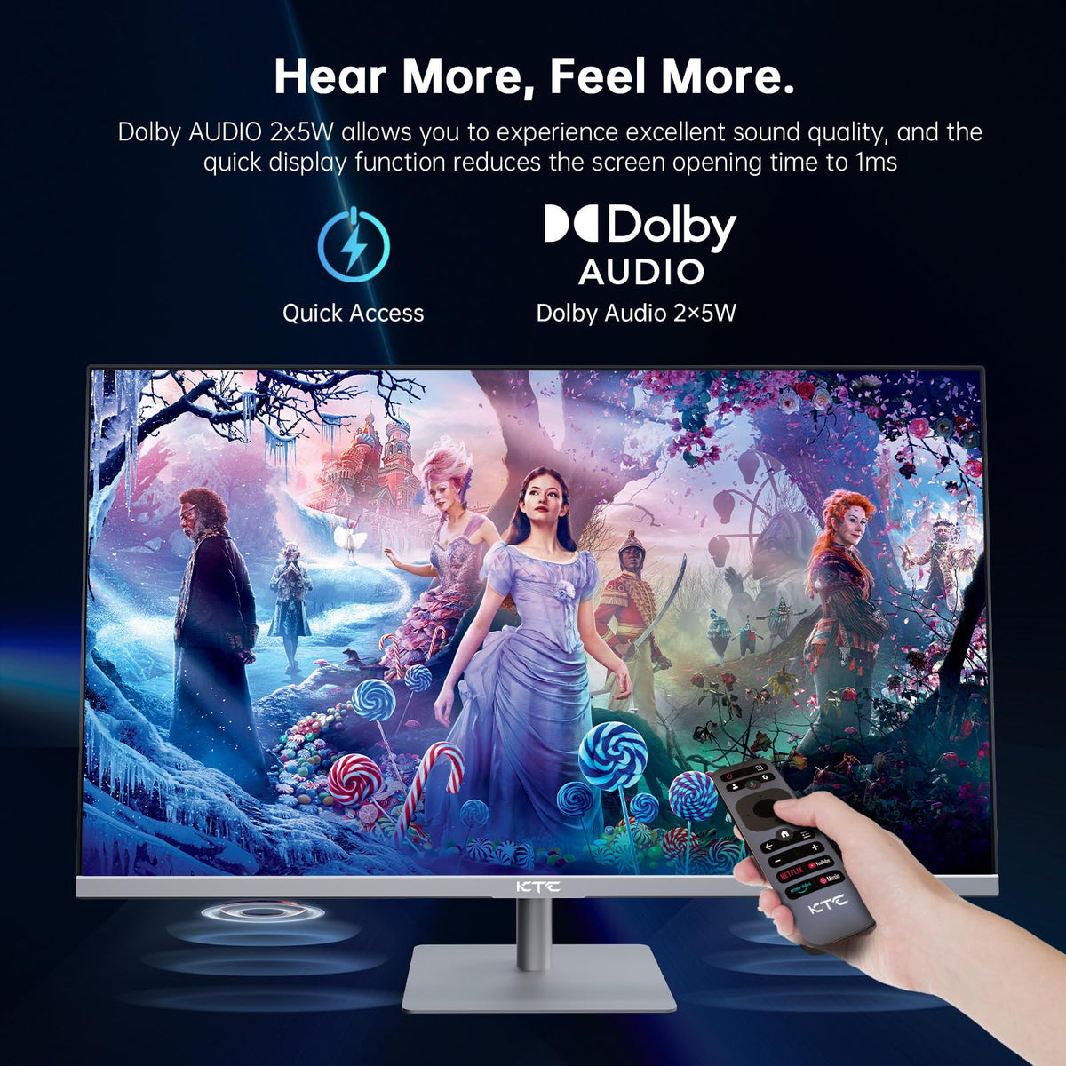 KTC built-in Wi-Fi and Bluetooth support wireless streaming and device pairing.