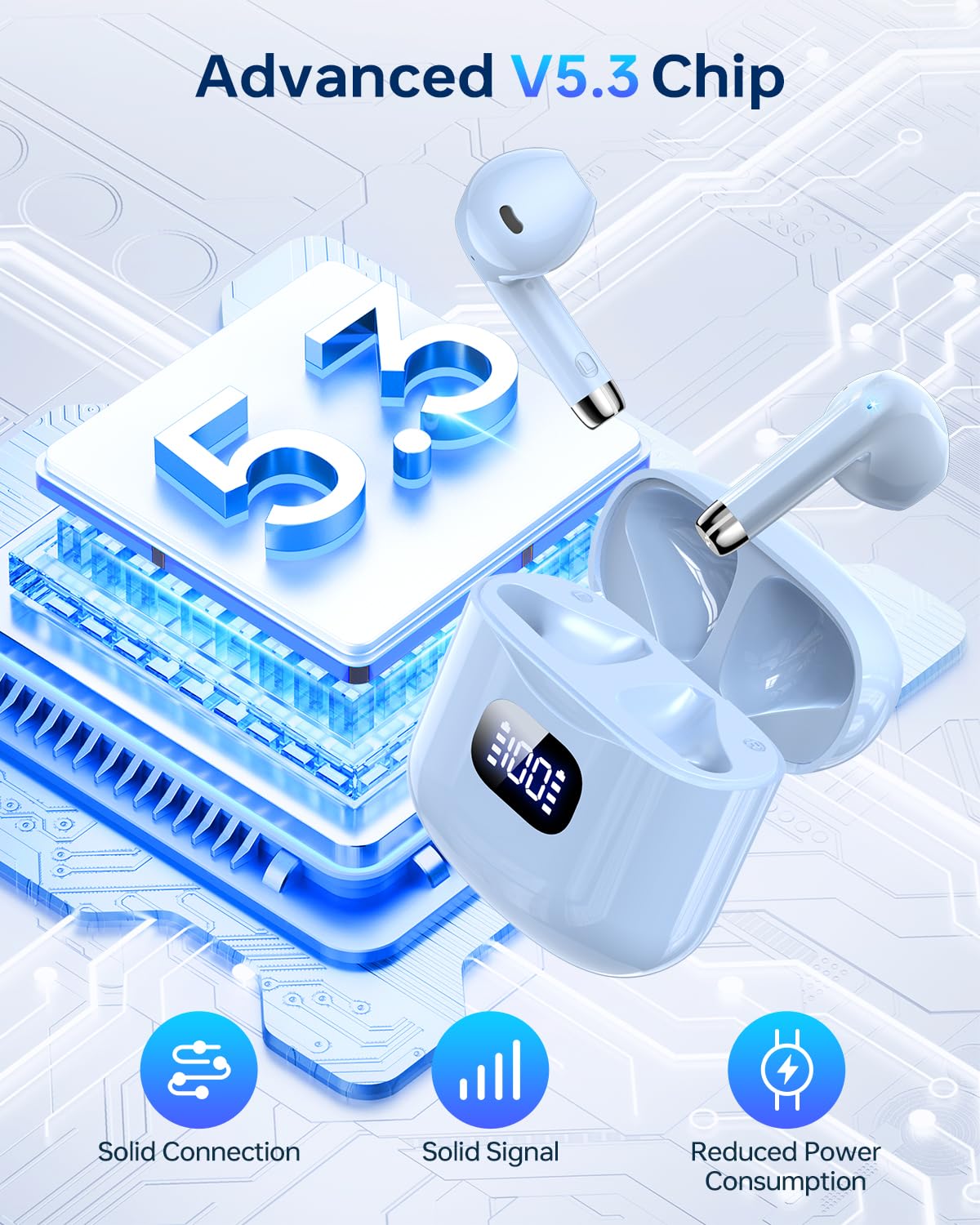 KTGEE T08 charging case with LED display keeps battery status visible.