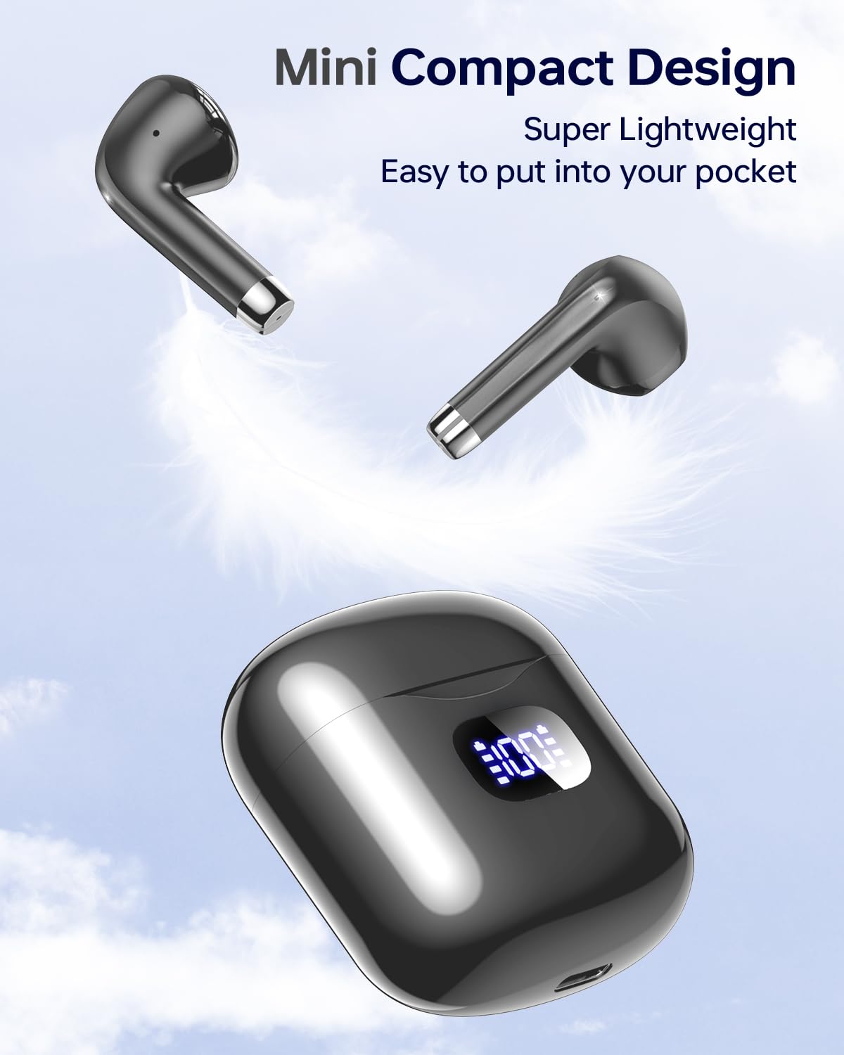 KTGEE T08 charging case with LED display shows battery status