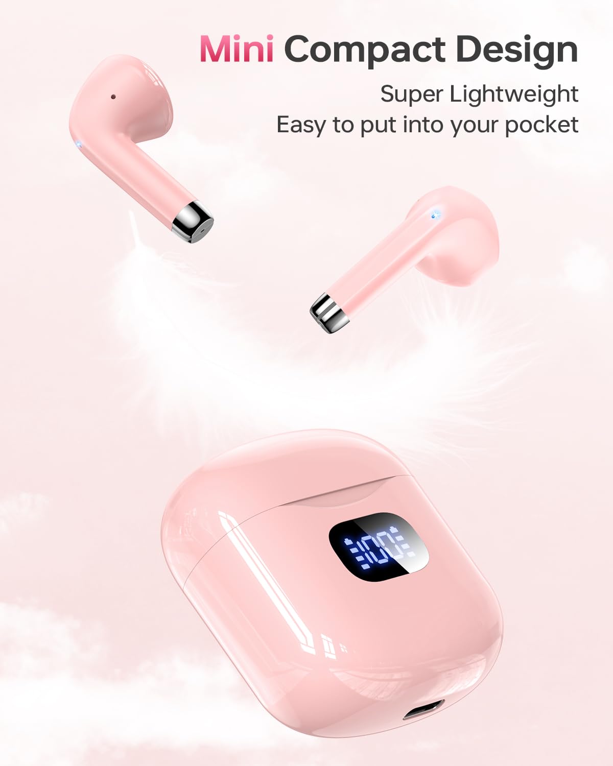 KTGEE T08 charging case with LED display showing battery status