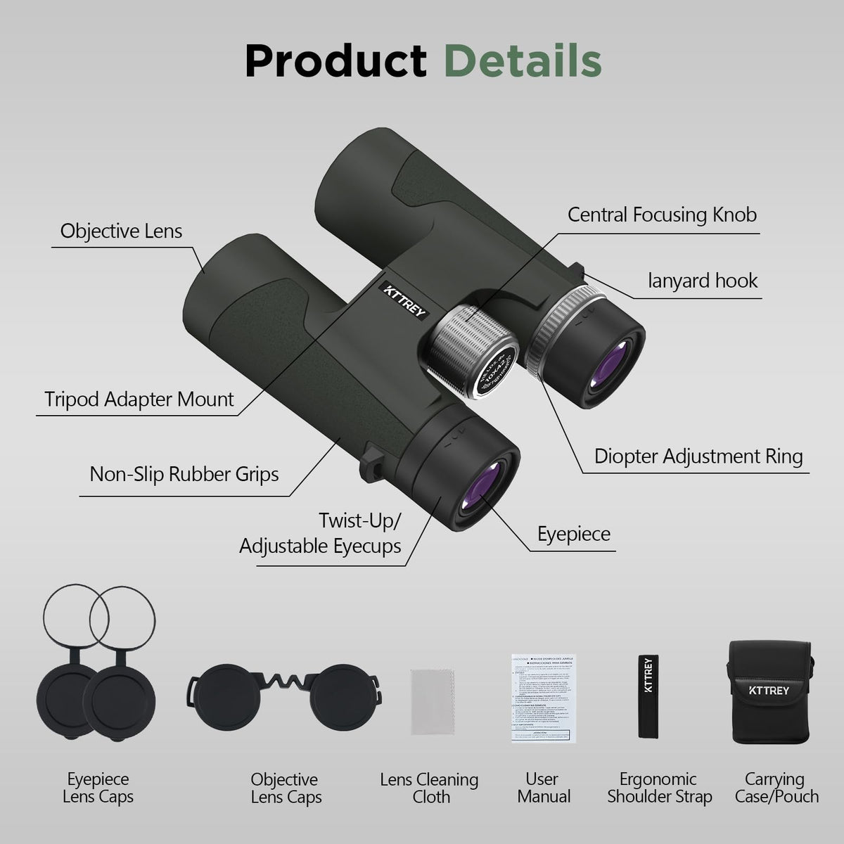 Kttrey 8x42 binoculars ideal for bird watching, hiking, and cruise trips.