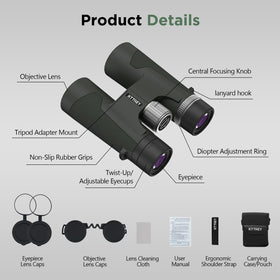 Kttrey 8x42 binoculars ideal for bird watching, hiking, and cruise trips.