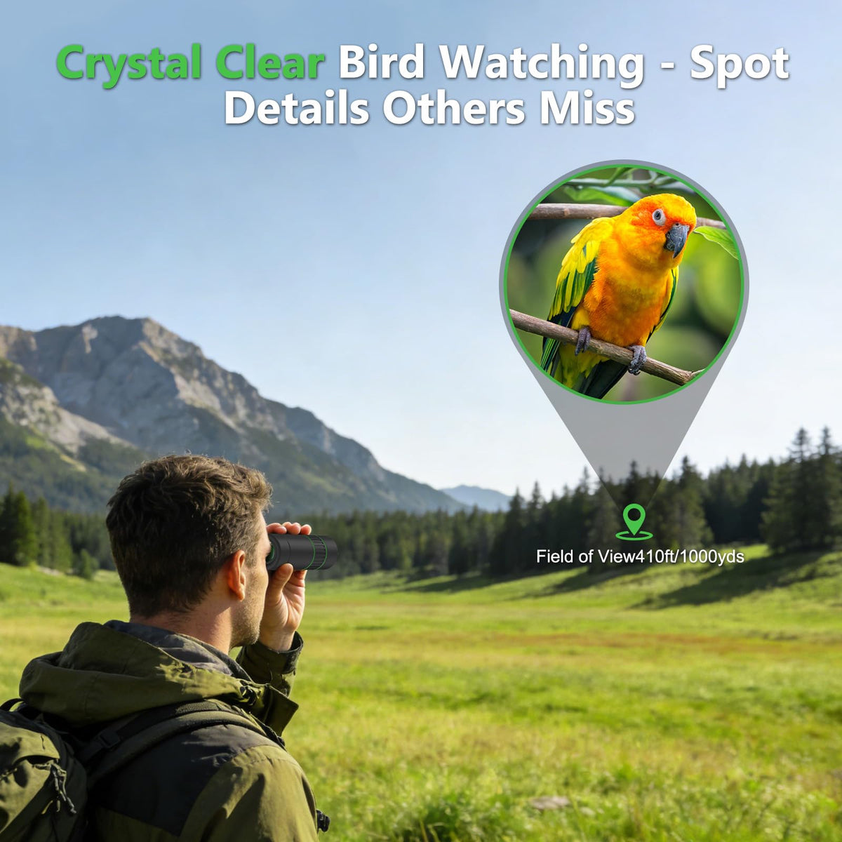 KTTREY green-film optics for bright, true colors in outdoor viewing.