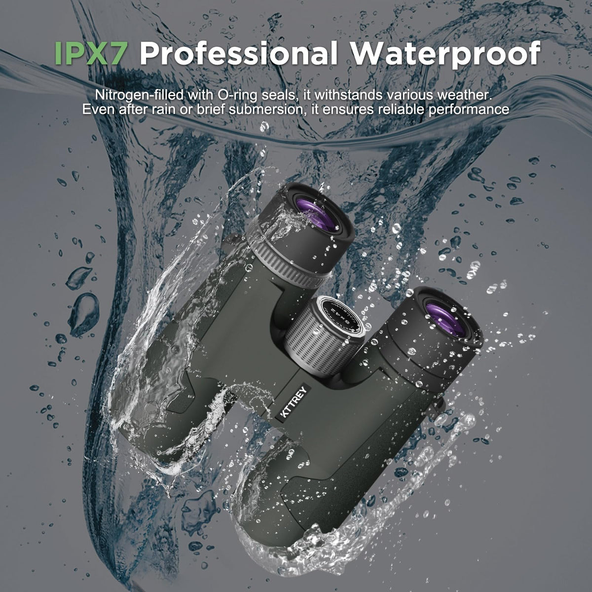 Kttrey 8x42 binoculars IPX7 waterproof and fogproof for rugged outdoor use.