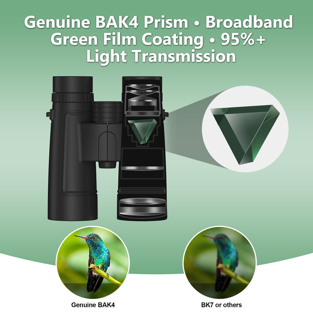 KTTREY lens and BAK4 prism detail illustrating bright, clear optics