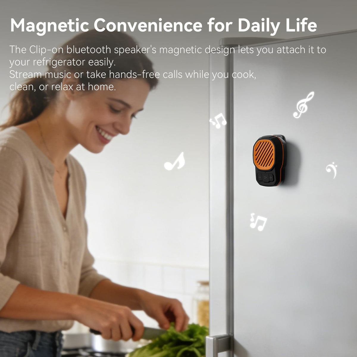 KUANGXIANG wearable Bluetooth speaker with IPX6 waterproof rating for rain and sweat resistance.