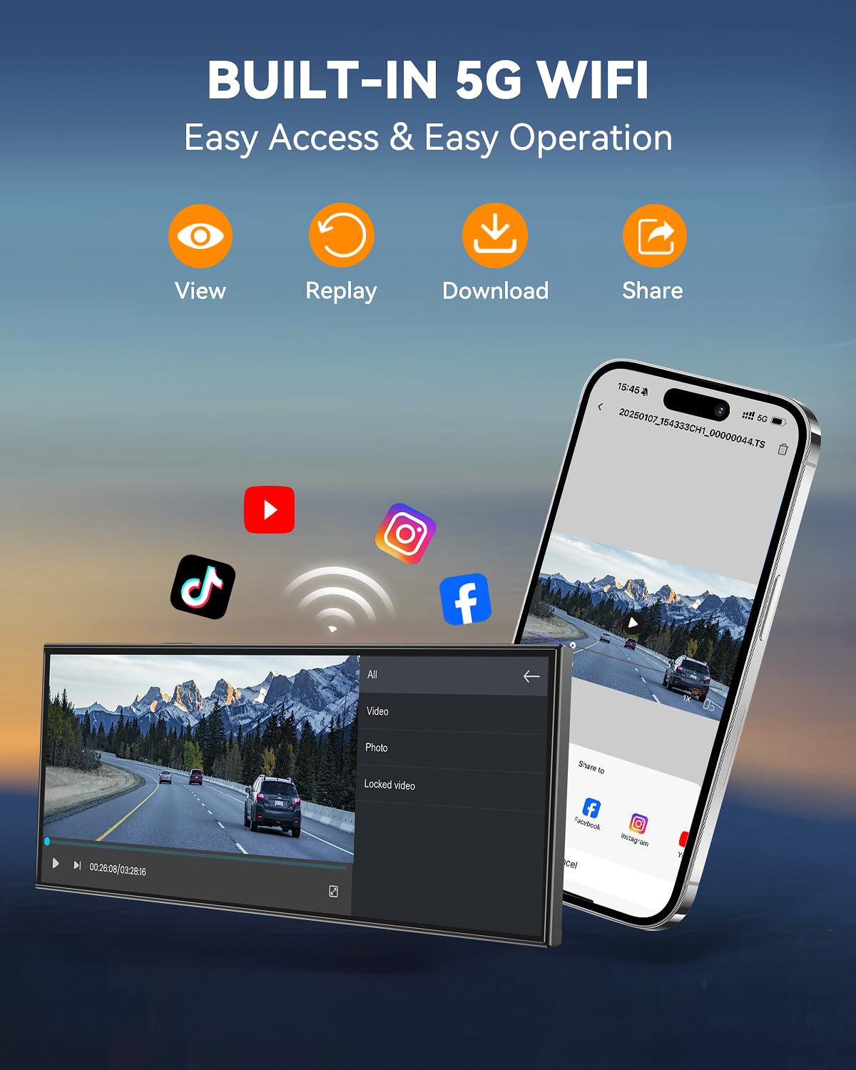 Kuayvan 4K dash cam front camera captures sharp road details.
