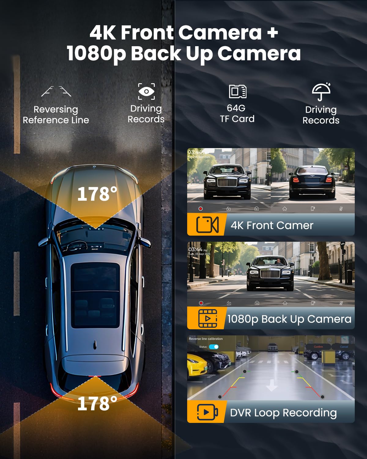 Kuayvan 64GB storage indicator with loop recording for continuous coverage