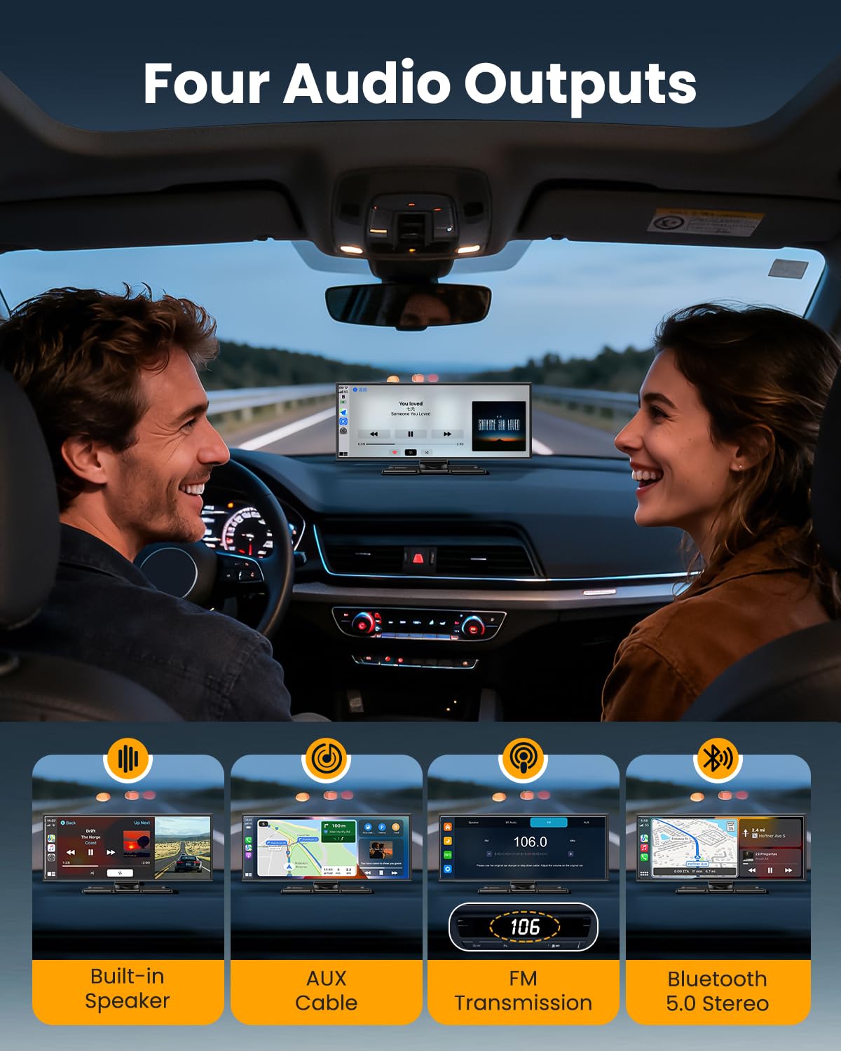 Kuayvan wireless CarPlay and Android Auto for hands-free app access.