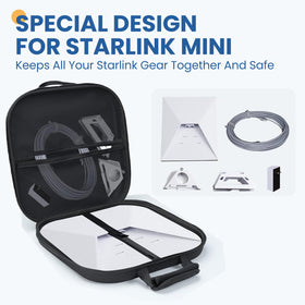 KuBeiBear case open with Starlink Mini dish inside and tidy fit