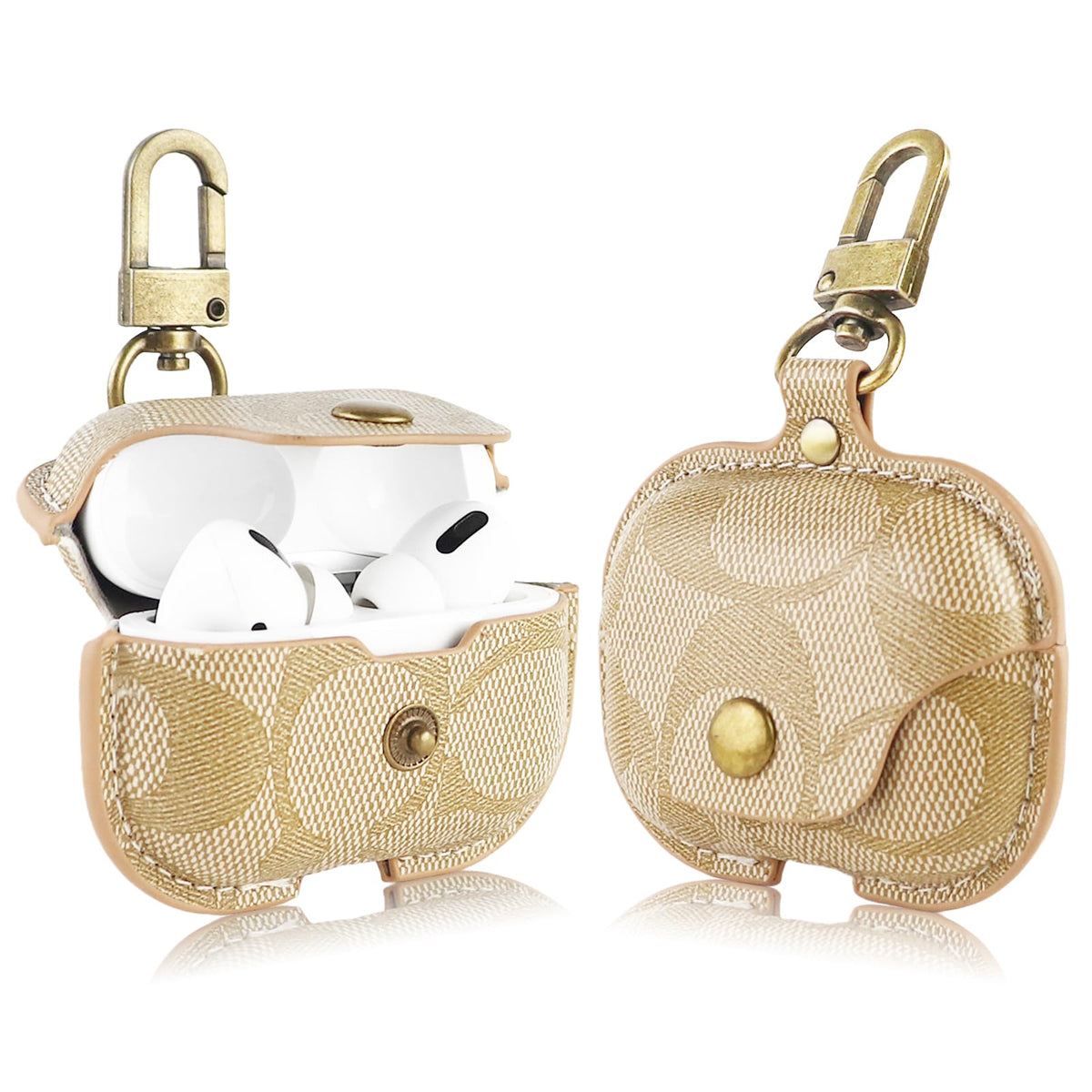 KUCOON AirPods Pro leather case front view with full-body protection and sleek texture.