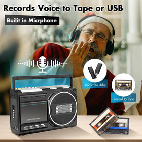 Kuephom cassette compartment open for tape playback and recording benefit