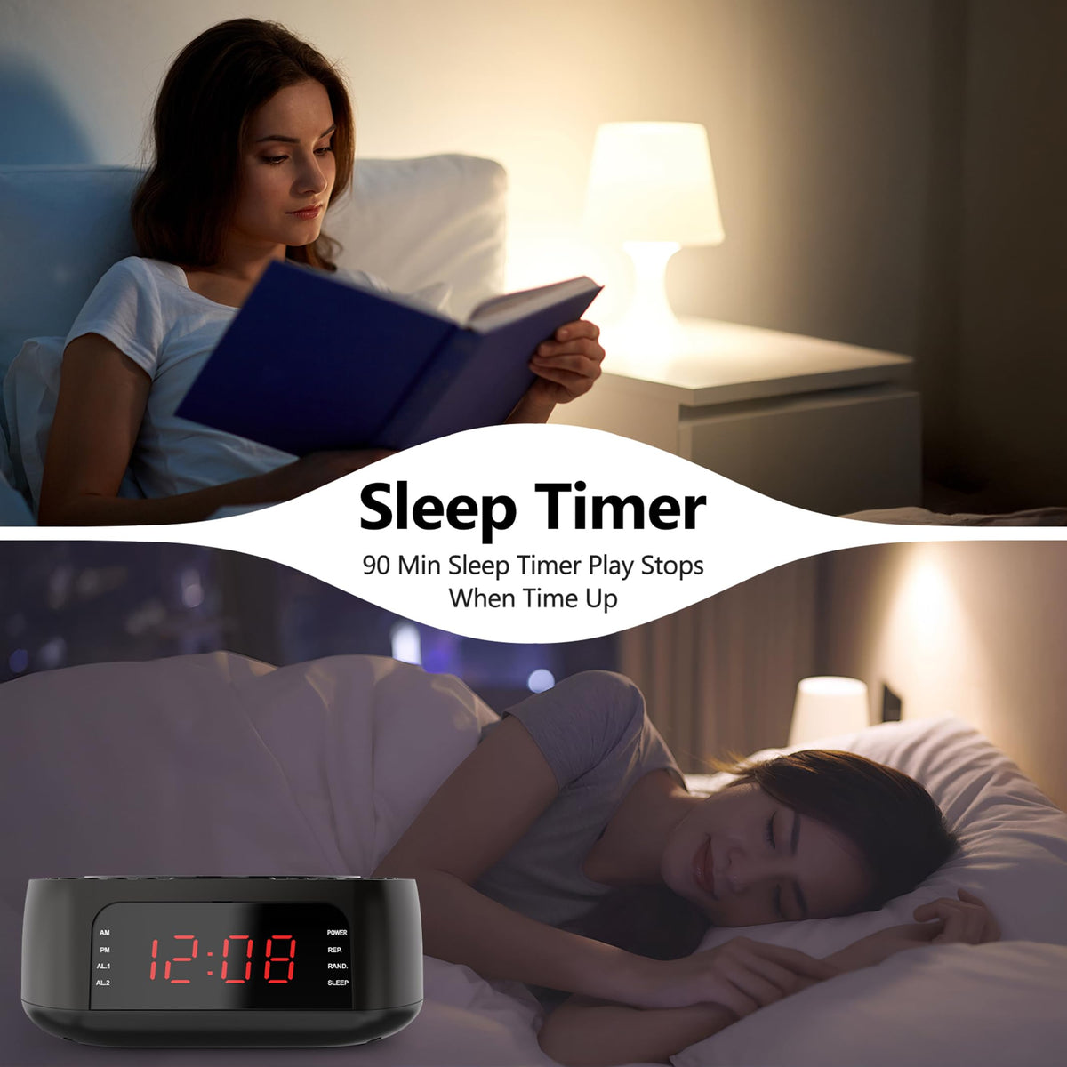 Kuephom dimmable LED display glowing softly for low-light readability and sleep-friendly