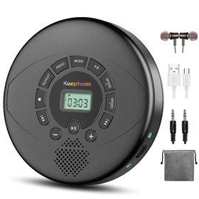 Kuephom front closed portable CD player showing compact design and portability benefit