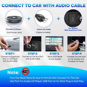 Kuephom connected to car AUX jack, enables in-car CD playback