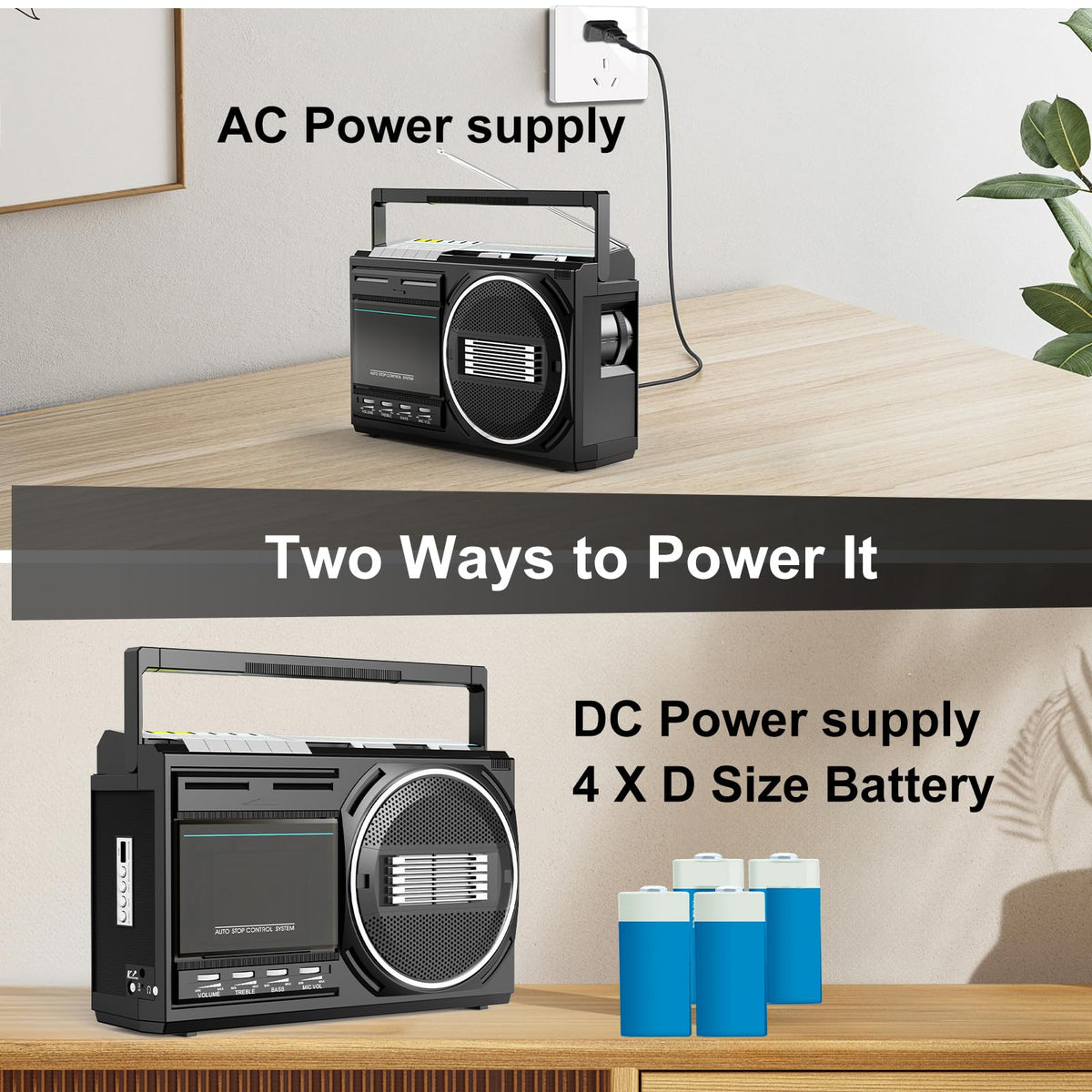 Kuephom power input ports showing AC and DC options for flexible power