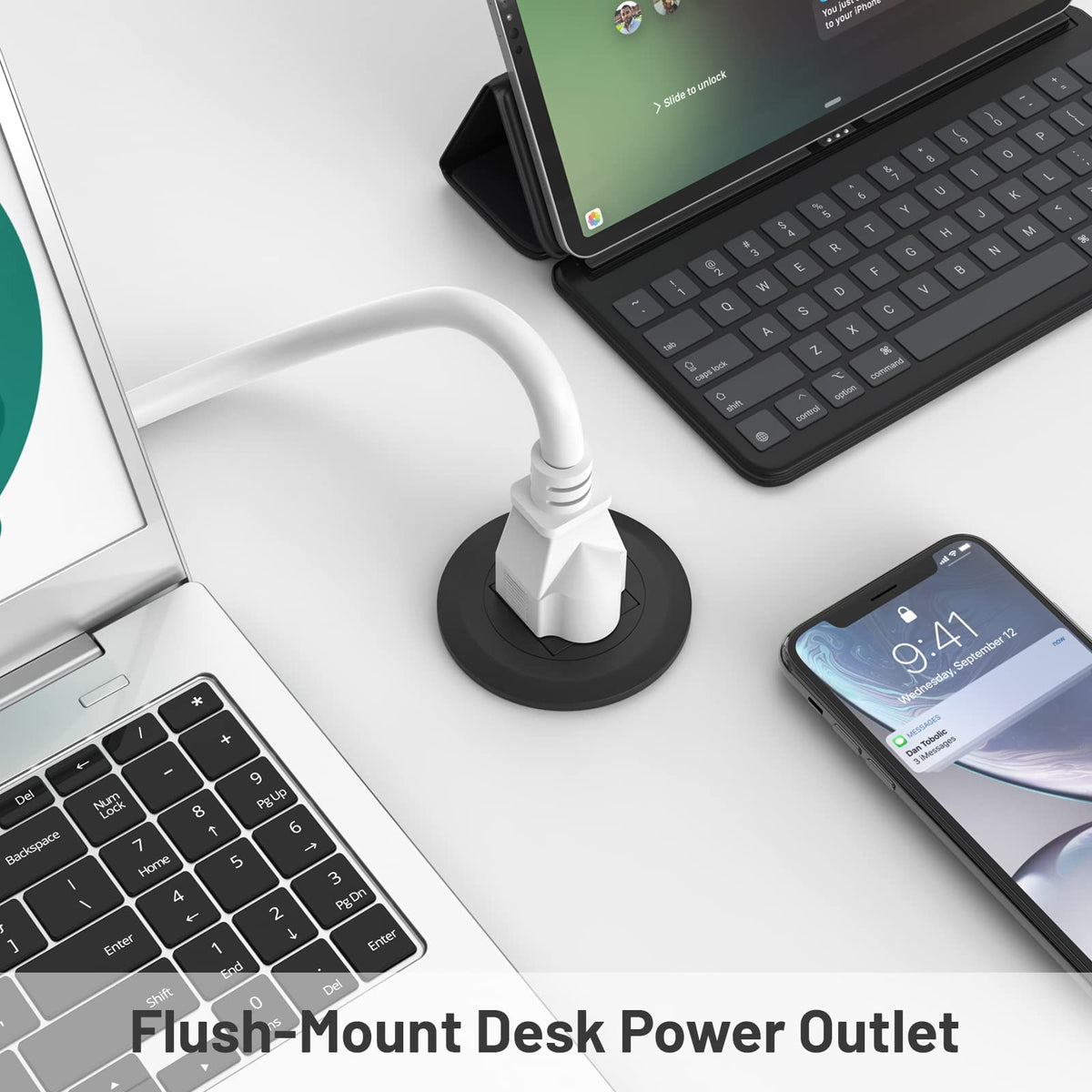 6.56 ft extension cord reach across the desk for easy access.