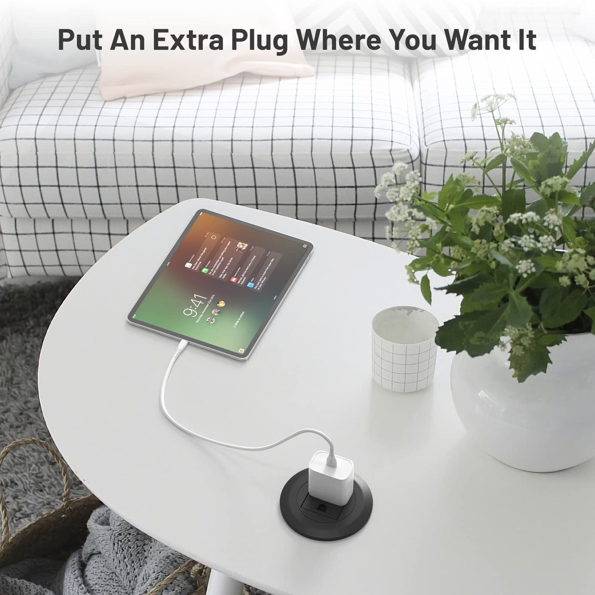 DIY furniture power grommet installation process overview.