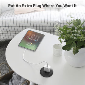 DIY furniture power grommet installation process overview.