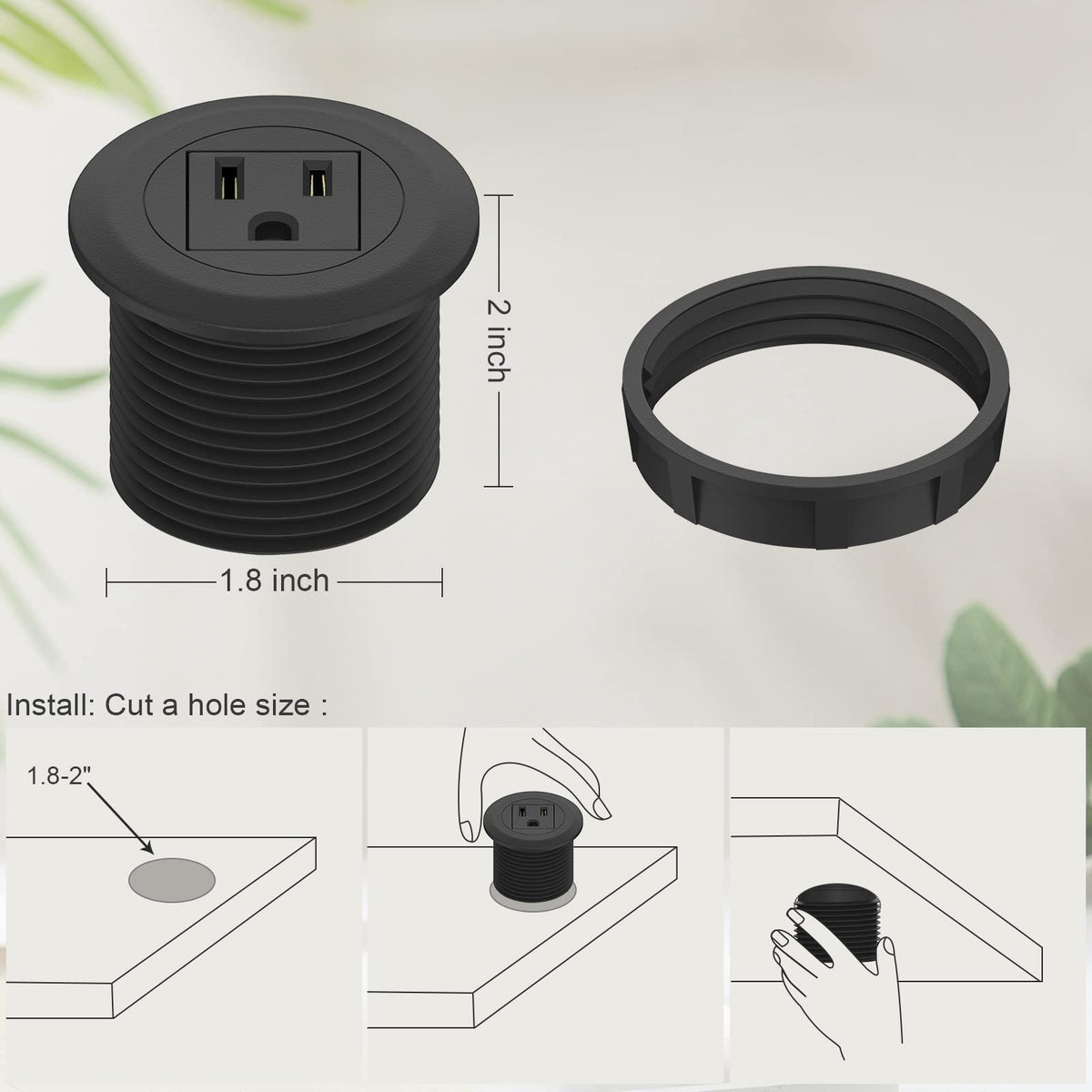 Flush-mount desk outlet integrating smoothly with the surface.