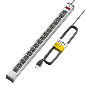 Kungfuking front view metal power bar showing many outlets and organized power