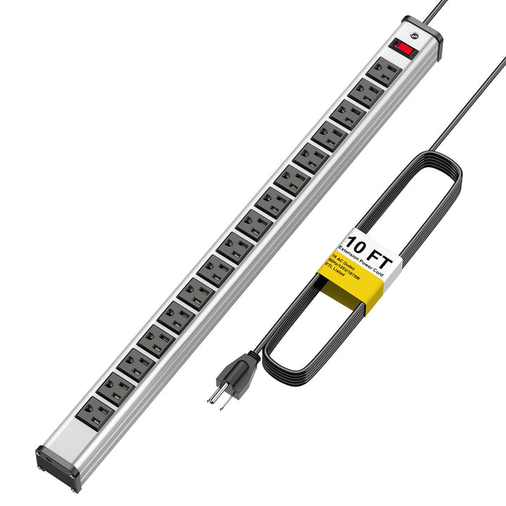 Kungfuking front view metal power bar showing many outlets and organized power