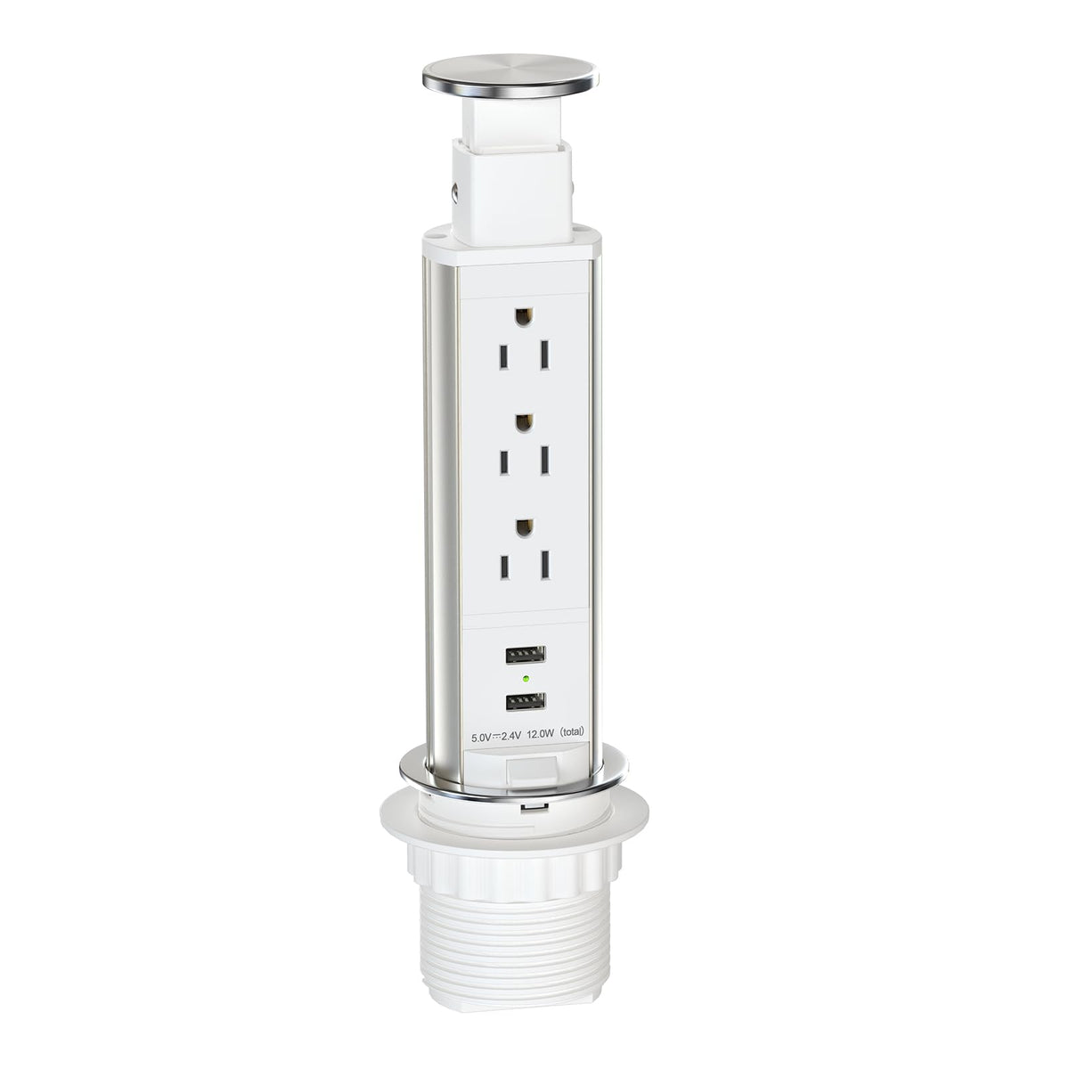 Kungfuking front view of pop up outlet showing clean countertop benefit