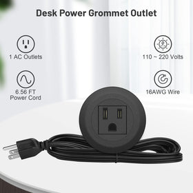 Installed grommet showing the 1.8-inch hole for flush desk power.