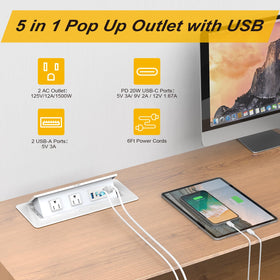 Kungfuking pop-up outlet raised 45 degrees for easy access and safer plug use